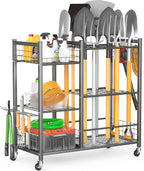 Ultrawall Garden Tool Organizer with Lockable Wheels, Yard Tool Storage Rack for Garage, Garden Tool Stand for Rake, Brooms, Indoor & Outdoor Use