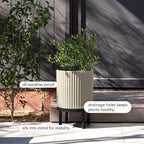 Veradek Demi Series Round Planter w/Stand for Porch/Patio | Durable Plastic-Stone Composite & Wooden Stand | Modern Décor for Tall Plants, Flowers