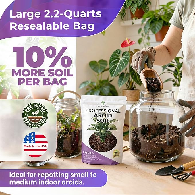Professional Aroid Soil Mix Large 2.2 Quarts Ready to Use, Premium Potting Soil for Aroid Plants Monstera Philodendron Indoor Plants, Peat Moss Coco Coir Perlite Dolomite Made in USA
