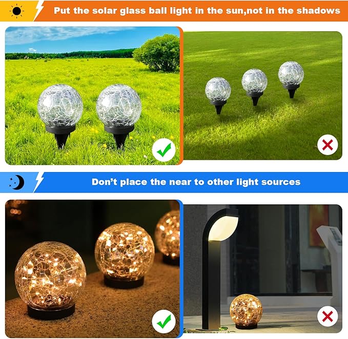 MLKNK Solar Globe Lights Outdoor Waterproof-Solar Balls-Solar Garden Lights-Orbs for Outside 8 Pack Cracked Glass Ball for Lawn Patio Yard Backyard Decorations