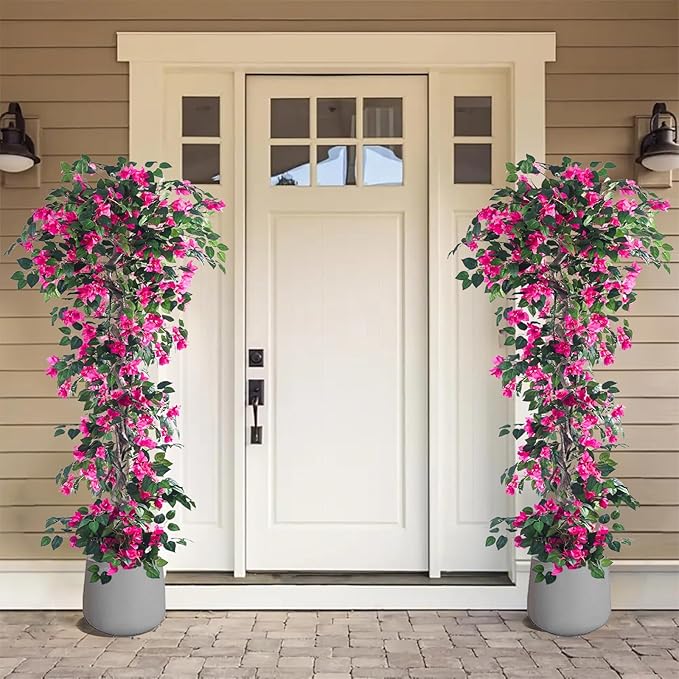 Artificial Bougainvillea Tree -6FT Faux Bougainvillea Tree with Realistic Flowers, Tall Fake Flower Tree for Indoor or Outdoor Decor, Silk Floral Plant for Living Room, Porch, Garden (Pink)