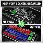 Magnetic Socket Organizer Set, 6PCS Socket Holder, 1/4", 3/8", 1/2" Sockets Holds 143 Pieces Magnetic Sockets Trays (Blue&red, 6 Pcs)
