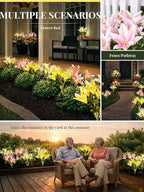 GIGALUMI Solar Garden Lights, 4Pack LED Lily Garden Decor Carefree Solar Flowers Outdoor Waterproof, Yard Decorations Outdoor, Allergy-Free Light up Flowers for Yard Patio (2Pink,1White,1Yellow)