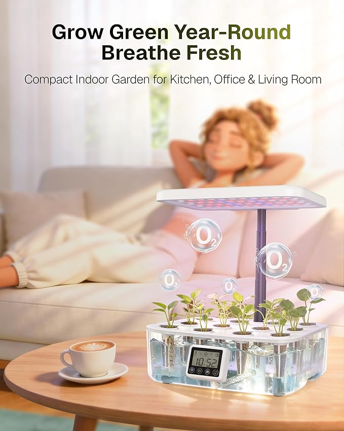 HBN Indoor Garden Hydroponics Growing System, 12 Pods Plant Germination Kit with LED Grow Light, LCD Touch Panel Quiet Automatic Hydroponic Height Adjustable - Grower Harvest Vegetable Lettuce