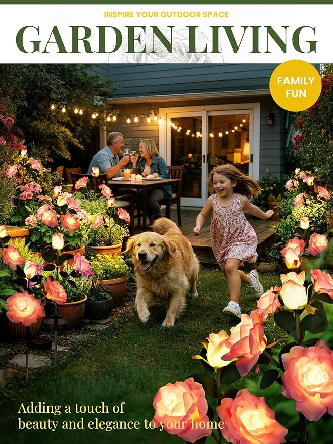 GIGALUMI Solar Lights Outdoor for Garden Decor, 3 Pack Solar Flower Lights Waterproof, 2 Lighting Modes 9 Roses for Pathway,Yard, Patio Decoration, Gardening Gifts for Women (Pink)