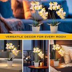 Riceshoot 2 Pack Lamp-LED Lighted Orchids Artificial Flowers, 20" White Real to Touch Faux Orchid with Pots Silk Phalaenopsis Plant for Table Centerpieces Home Office Living Room Wedding Decoration