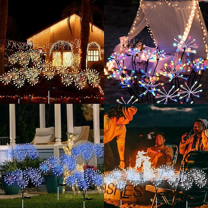 JJGoo Solar Garden Lights, New Upgraded 2 Pack Solar Swaying Starburst Light, Waterproof Fireworks Outdoor Lights, Yard Patio Pathway Decoration, Colorful