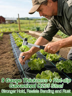 6 Inch Landscape Staples with Hook & Hammer - 120pcs Circle Top Weed Barrier Stakes Kit, 9 Gauge Galvanized Rust-Resistant Garden Fabric Pins, for SOD, Garden Edging, Install & Remove Tools Included