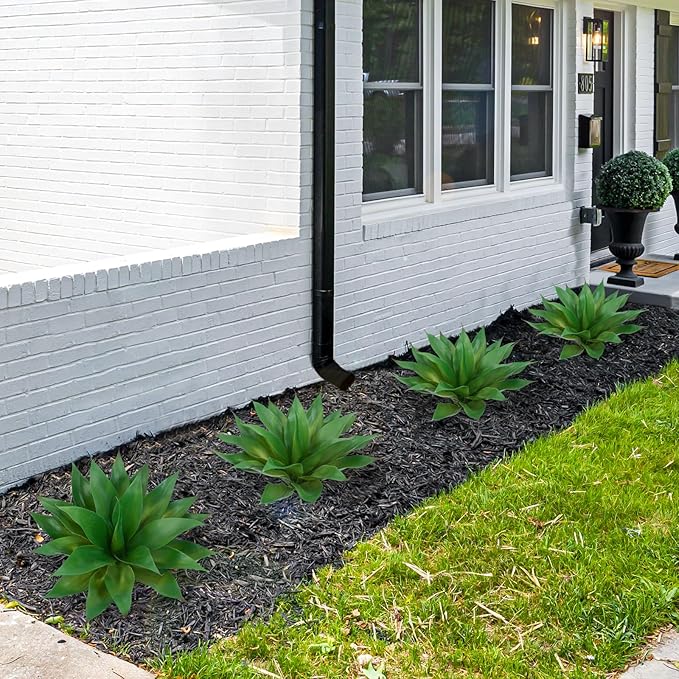 2 Pack Fake Agave Plants 18 Inch Large Artificial Succulents Realistic UV Resistant Faux Aesthetic Plants for Outdoor Decoration Tropical Plant Home Garden Front Porch Decor - 21Leaves, Dark Green