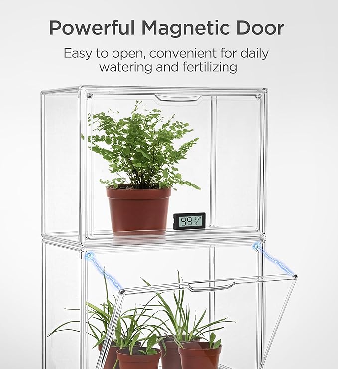 HBlife Mini Greenhouse for Indoor, Clear Stackable Green House with Magnetic Waterproof Door for Small Plants Nursery Germination, Tabletop Portable Greenhouse, 14.1x8.6x10.6 Inch (3 Pack)