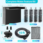 POPOSOAP 70W Solar Pond Waterfall Spillway Kit, 304 Stainless Steel Pondless Waterfall Box with 10FT Corrugated Tubing, 4 Pcs Filter Brushes, 580GPH Solar Powered Water Pump for Garden Ponds