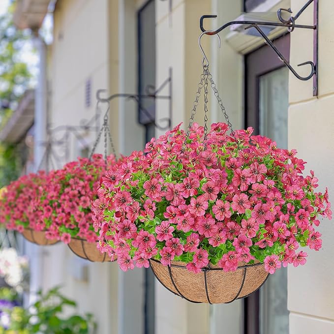 Artificial Flowers Hanging Plants in Basket,Artificial Hanging Flowers for Spring Outdoor Indoor Decor,UV Resistant hanging Baskets with Fake Flowers for Summer Patio Garden Porch Deck Home Decor