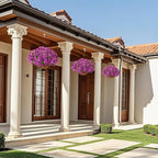 Homsunny Artificial Hanging Flowers Plants Basket for Outdoor Decoration,Fake Petunias Faux Silk Moring Glory UV Resistant for Outside Porch Patio Courtyard Spring Summer Decor(Purple)