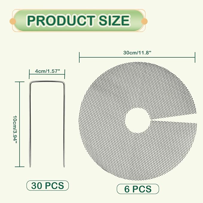 6 Pcs 11.8 Inch Plant Pot Grids, Cuttable Plant Pot Soil Covers Protectors from Animals with 30 Pcs U-Shaped Nails, Cat Dog Digging Proof Protection for Indoor Outdoor Potted Plants