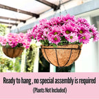 LaLaGreen Hanging Baskets for Plant Outdoor (6 Pack, 16 Inch) Extra Large Hanging Planter with Coco Liner Black Metal Wire Round Flower Pot Holder Hang Deck Porch Garden Balcony Natural Country Decor
