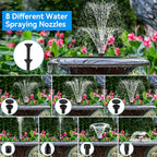 POPOSOAP 6.5W Solar Fountain Pump for Bird Bath Built-in 3000mAh Battery Backup, DIY Solar Water Fountain with Double-Layer Nozzles & Dry-Run Protection 5Ft Tubing for Ponds, Bird Bath, Water Features