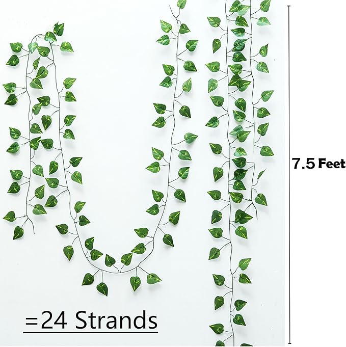 180 Feet 24 Pack Fake Greenery Hanging Garland, Artificial Ivy Leaf Plants, Vine Leaves, Flowers Foliage for Bedroom Garden Wall Decor