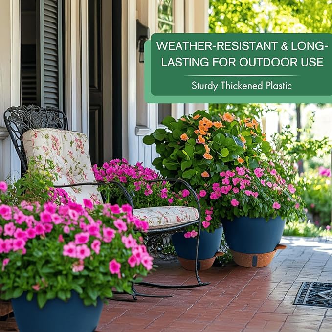 montresor 2 Pack 10 inch Plant Pots, PP Plastic Self Watering Plant Pot with Drainage and Tray for Indoor Outdoor Plants, Water Level Window & Reservoir Flower Pots Decorative Planter (Blue)