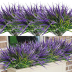 Uieke 28 Bundles Artificial Outdoor Plants UV Resistant Fake Grass Plants Faux Plastic Plants Greenery Shrubs for Home Garden Pathway Window Box Front Porch Cemetery Spring Summer Decor, Purple