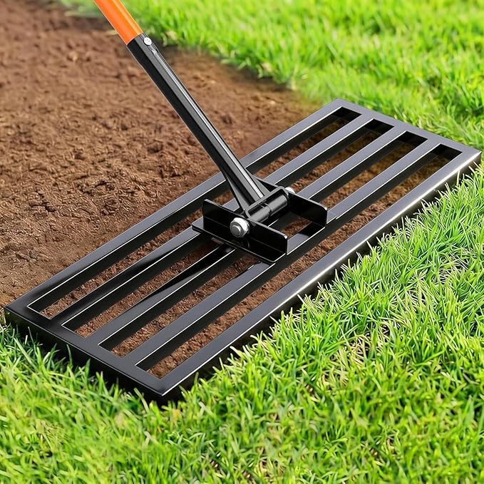 COZEER 30" x 10" Lawn Leveling Rake, Heavy Duty Stainless Steel Leveler Tool with 78" Adjustable Handle, Garden Yard Lawn Care for Garden, Golf Course, Farm and Pasture