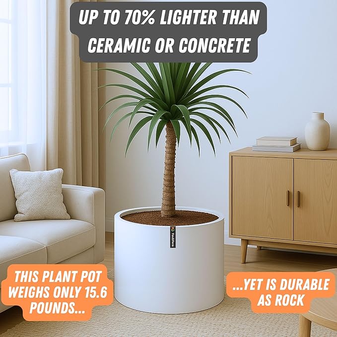 Fox & Fern Plant Pot, Large Plant Pots for Indoor & Outdoor, UV & Frost Resistant Plant Vase with Drainage Plug, Fiberstone, Large Indoor Pots for Plants & Flowers, House Indoor Plant Pot, Single Pot