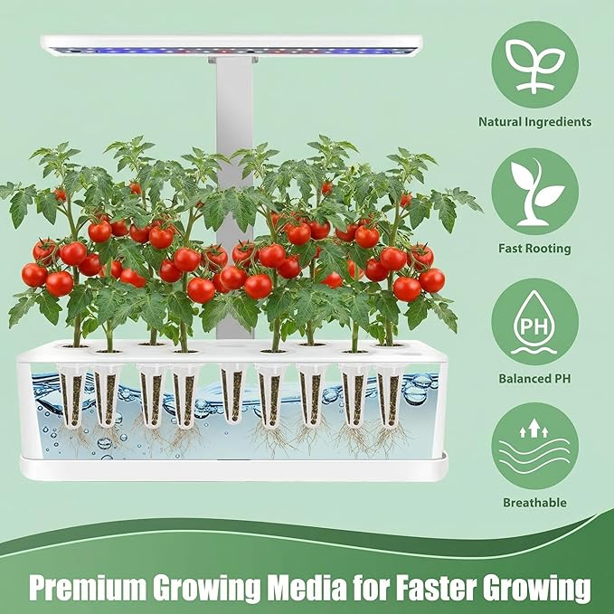 Cherry Tomato Seed Pods Kit for Hydroponics, 12 Pods Grow Anything Kit for Indoor Hydroponics Growing System, Hydroponics Supplies with 12 Grow Sponges, 12 Plant Baskets, 12 Pod Domes and Labels