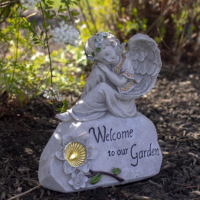 Northlight 10" Religious Peaceful Angel "Welcome To Our Garden" Solar Powered Outdoor Patio Statue