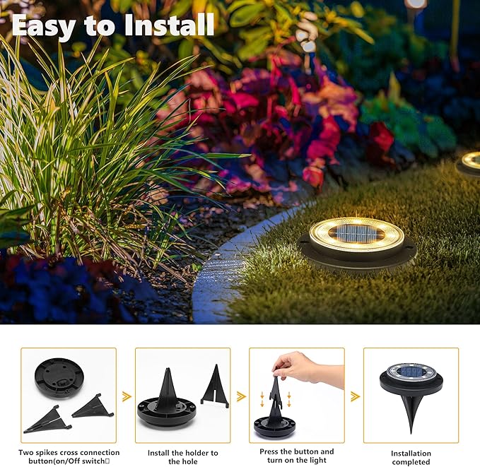Flacchi Solar Lights Outdoor Waterproof - 2-in-1 Solar Powered Ground Lights Outdoor Solar Disk Light Landscape Light for Deck Step Patio Yard Pathway Walkway Driveway Garden (Warm White, 2 Pack)