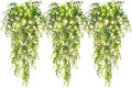RECUTMS 3 Pcs Hanging Fake Plants Fake Vines Artificial Plants Large Faux Hanging Plant with 30 LED String Light, Artificial Greenery Wall Indoor Outdoor(White)