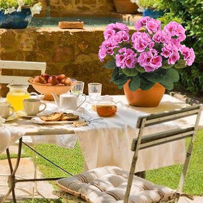 CITYES 3 Pcs Artificial Geraniums Flowers Silk Geraniums for Outdoors UV Resistant Purple Pink Artificial Geranium Bush Faux Flowers Plant Geraniums for Garden Home Decor Patio Vase Table Centerpiece