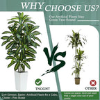 Artificial Dracaena Tree：5FT Faux Silk Tropical Yucca Floor Trees Realistic Fake Green Plant with Natural Wood Trunk & Lifelike Leaves for Home Office Decor Indoor & Outdoor (5FT,1-Pack,White)