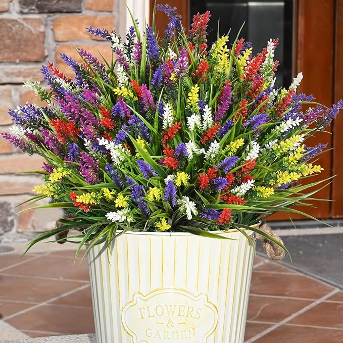 Waipfaru 20 Bundles Artificial Plants Outdoor,Fake Flowers UV Resistant Outdoor Fake Plants,Faux Lavender Shrubs for Window Garden Patio Hanging Planter Pathway Front Porch (Mix)