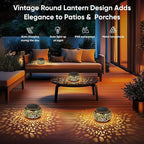 Solar Lantern Outdoor Patio Decor: 4 Pack Solar Lanterns Outdoor Waterproof, Hollow Out Retro Metal Solar Lights, Yard Porch Garden Balcony Indoor Desk Bedroom Tabletop Decorations, 2 Lighting Colors