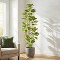 Ficus Tree Artificial Plants Indoor, 7FT Tall Fake Trees in White Pot, Large Potted Silk Floor Plant Artificial Trees, Green Lifelike Faux Ficus Tree for Home Room Office Porch Decor-Yellow