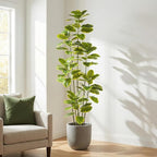 Ficus Tree Artificial Plants Indoor, 7FT Tall Fake Trees in White Pot, Large Potted Silk Floor Plant Artificial Trees, Green Lifelike Faux Ficus Tree for Home Room Office Porch Decor-Yellow