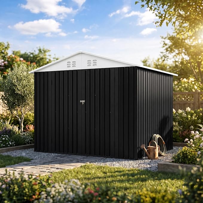 Polar Aurora Outdoor Storage Shed, Metal Garden Shed with Updated Frame Structure, Tool Sheds for Backyard Garden Patio Lawn (White, 6x8 FT)