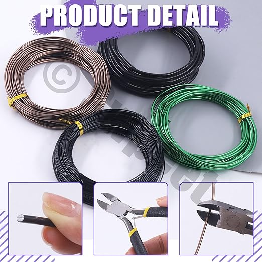Swpeet 5Pcs 4 Sizes 1/1.5/2/ 3 mm Bonsai Training Wire 164 Feet Total with Wire Cutter, Aluminum Wire Bonsai Tool Kit, Bonsai Accessories for Bonsai Trees Indoor Garden DIY Tools