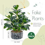 Der Rose 2 Pack Fake Plants Artificial Plants Indoor with Black and White Striped Pots for Room Home Bathroom Bedroom Kitchen Decor