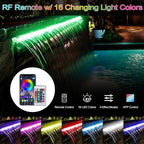 36'' APP Control Pool Waterfall with RGB LED Lights, Stainless Steel Pond Fountain Set for Outdoor Decorations, Patio Waterfall Spillway Kit w/16 Color Changing, Easy Install