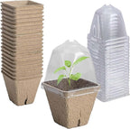 PURPLE STAR 1N 20 Pcs Biodegradable Nursery Pots with Humidity Dome- 2.3 Inch Square Seeding Starter Pot for Planting- Peat Pots for Seedlings Garden Vegetable Flower Germination