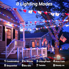cshare Red White and Blue Solar Fairy Lights, 4th of July Lights Waterproof Outdoor 16.4ft 50LED 8 Modes Memory Function Independence Day Memorial Day Decorations