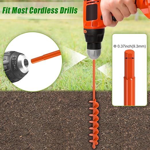 Insaga Auger Drill Bit for Planting 2x32 Inch, Heavy Duty Garden Earth Auger with Safety Edges & Orange Anti-Rust Coating, Compatible with Cordless Drills for Clay/Rocky Soil/Sandy Lawn (Hex Shank)
