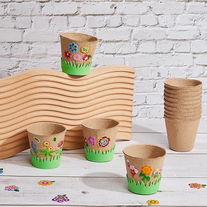 Jecery 12 Sets Garden Paper Craft Kit DIY Foam Flower Pots, Flower Planting and Growing Kit for Spring Summer Early Graduation DIY Crafts