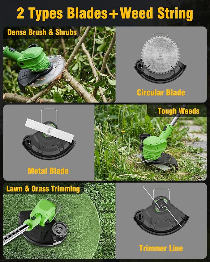 3 in 1 Cordless Weed Wacker, 21V Battery Powered Weed Eater & Brush Cutter, Electric Grass Trimmer/Edger Lawn Tool, 19000RPM Motor, 2 x 2.0Ah Batteries and Charger Included, Eco Friendly Grass Cutter