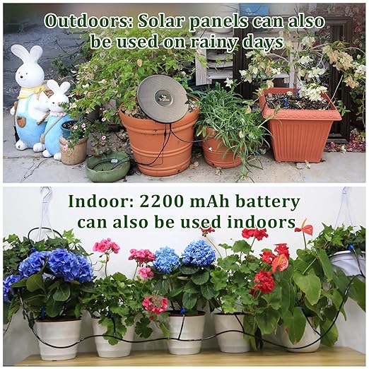 Solar Irrigation System TRJZWA Automatic Drip Irrigation System Kit for Outdoor/Indoor Garden Watering System with Water Level Detection,Drip Irrigation System Supports 15 Potted Plants