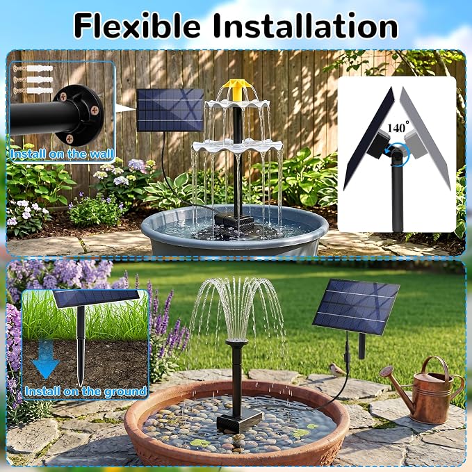 Solar Water Fountain for Bird Bath, 2.5W DIY Solar Powered Fountain Pump Kit with 4 Spray Nozzles, 9.54FT Cable for Birdbath, Garden, Pond, Pool, Outdoor