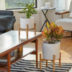 LA JOLIE MUSE White Planter with Stand,Mid Century Planters for Indoor Plants,Ceramic Plant Pot with Stand - 8 Inch Unique Modern Flower Pots Indoor with Drainage Holes