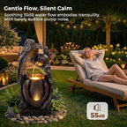 32" H Outdoor Water Fountain, Rustic 2-Tier Clay Pot Water Fountain and Waterfalls with 2 Warm LED Lights, Natural Feature Garden Fountains for Patio, Backyard, Deck, Porch, Home Decor