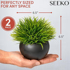 Fake Succulents Plants Artificial in Premium Ceramic Pots (2 Pack Round) Realistic Faux Succulents for Bathroom, Home & Office Décor