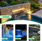 Pond Waterfall Spillway,Stainless Steel 35.43 inch Curved Spout with Colorful Lights & Remotely Controlled Pond Waterfall Kit for Water Feature, Garden, Backyard, Pool